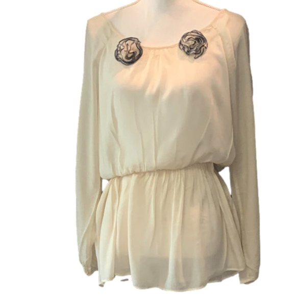 A'REVE Rosette Embellished Cream BohoTop - Picture 1 of 4